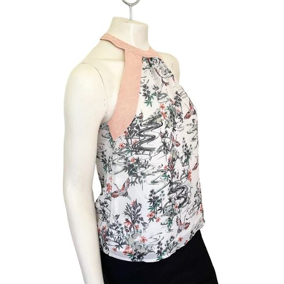 H&M Asian Garden Crane Bird Print Halter T-back Blouse SZ 6 - Picture 5 of 12